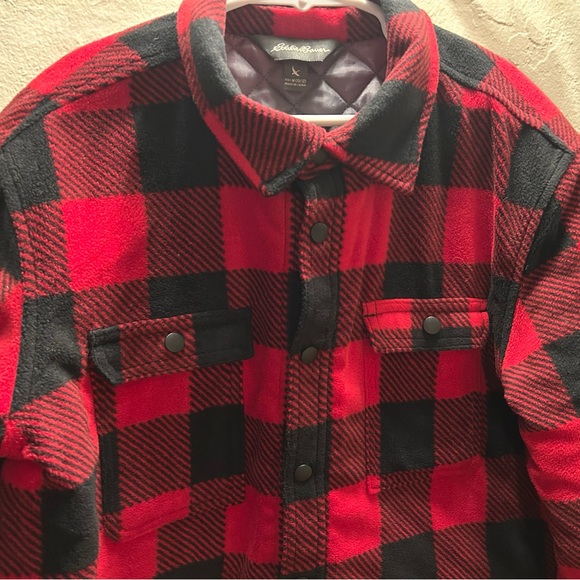 Eddie Bauer Red and Black Checkered lined snap Jacket - Picture 5 of 12